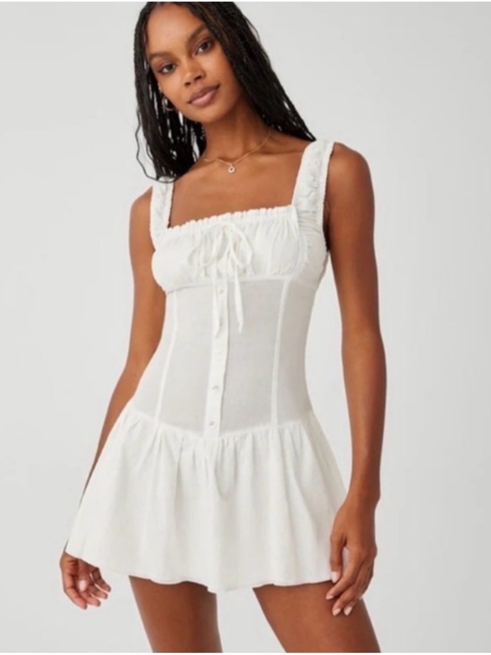 Frankies Bikinis Christa Ruffle Mini Dress Large White Beachy Coquette Feminine